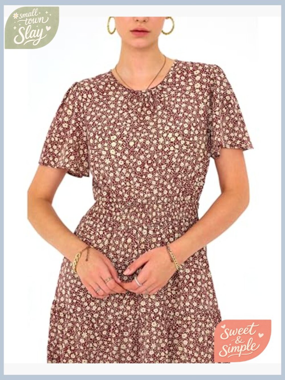 Short Flutter Sleeve Maxi Dress Smocked Waist Tiered Boho Flowy Summer - Picture 5 of 7